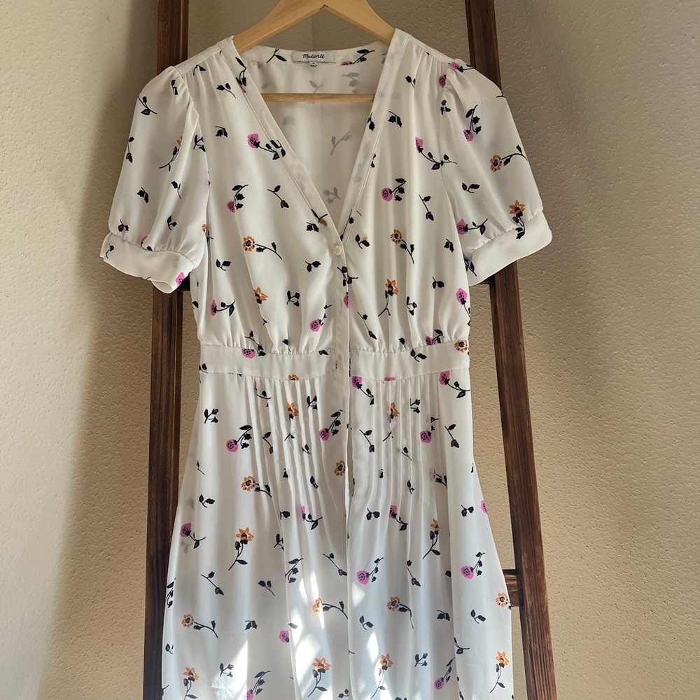 Madewell White Floral Midi Dress